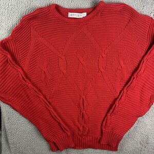 Vintage 90s Jantzen Sweater Cable Knit Fisherman Made In USA Red Sweatshirt Sz L